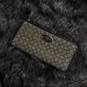 Coach Tan and Brown Signature Zip Wallet